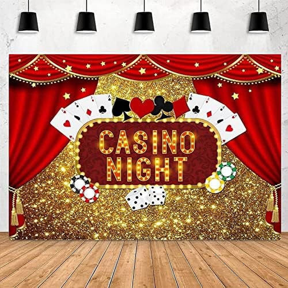 Casino Night Birthday Backdrop 7x5ft Golden Glitter Red Curtain Las ...