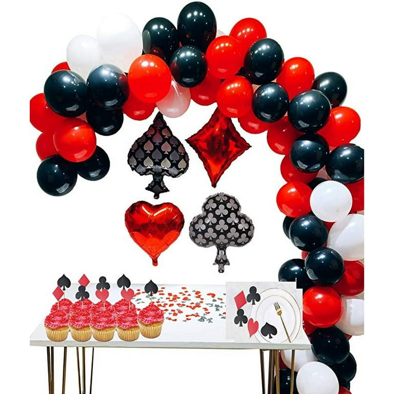 Casino Party Decoration Supplies Set: Casino Balloons,Black, Red,White  Latex Balloon with Casino Confetti for Casino Theme Party,Las Vegas Themed  Parties,Casino Night ,Poker Events 