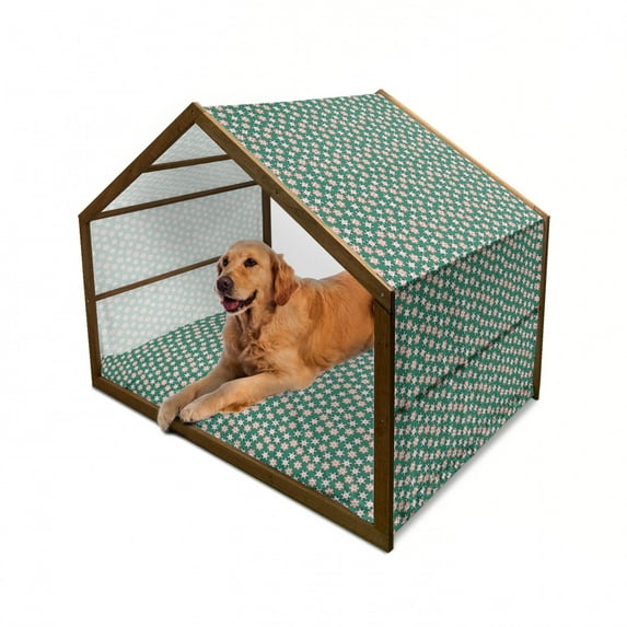 Casino Pet House, Poker Chips Pirates Money Diagonal Bones Skull Risk Art, Outdoor & Indoor Portable Dog Kennel with Pillow and Cover, 5 Sizes, Jade Green Red, by Ambesonne