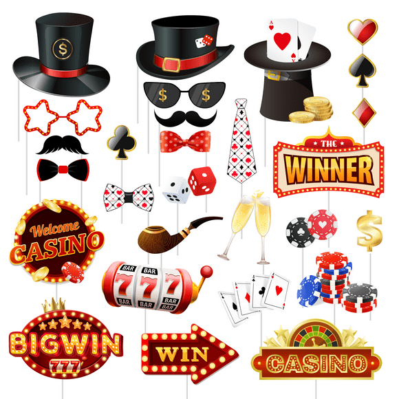 Casino Photo Booth Props, 28 Pcs Casino Themed Photo Booth Props, Casino Night Photo Booth Props & Casino Theme Party Photo Booth Props for Casino Theme Party Decorations & Las Vegas Decorations