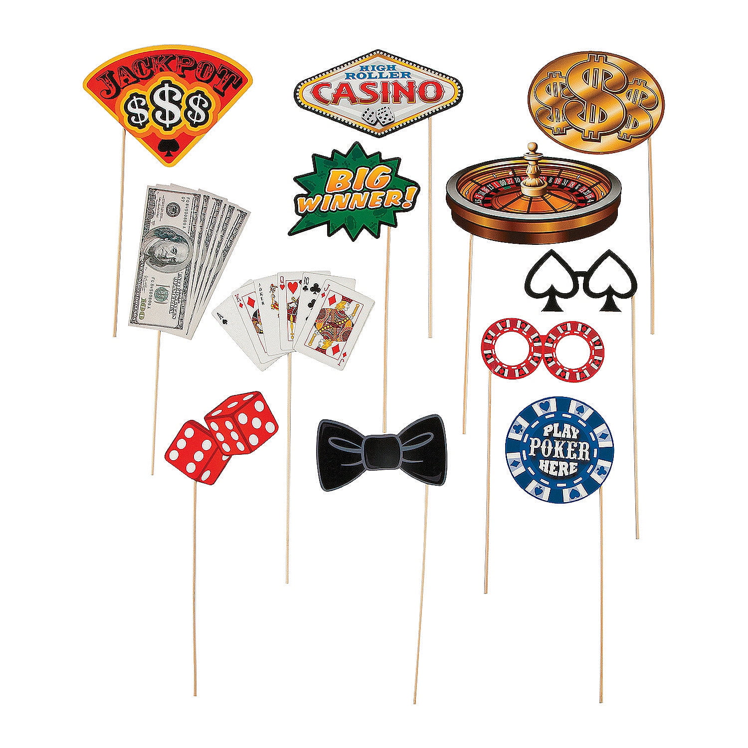 Casino-Themed Party Photo Stick Props Set of 12