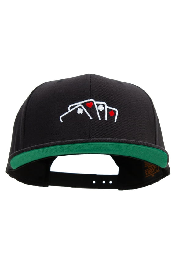 Casino Poker Card Embroidered Wool Blend Prostyle Snapback - Black OSFM