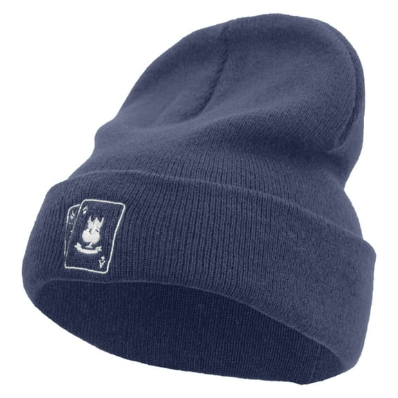 Casino Poker Cards Ace Embroidered Big Size Acrylic Long Beanie - Navy XL-3XL