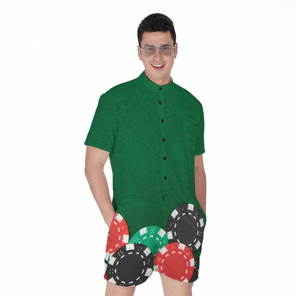 Casino Poker Chips Short Sleeve Men'S Rompers Casual Summer Jumpsuits Outfit
