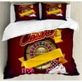 thumbnail image 1 of Casino Queen Size Duvet Cover Set, Leisure Time Activities Gambling Game Roulette Wheel Dices and a Stack of Tokens, Decorative 3 Piece Bedding Set with 2 Pillow Shams, Multicolor, by Ambesonne, 1 of 3