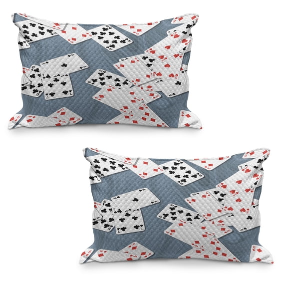 Casino Quilted Pillowcover Set of 2, Abstract Background with Playing Cards Metropolitan Tourist Attractions, Standard Queen Size Pillow Cover Bedroom, 36" x 20", Slate Blue Red Black, by Ambesonne