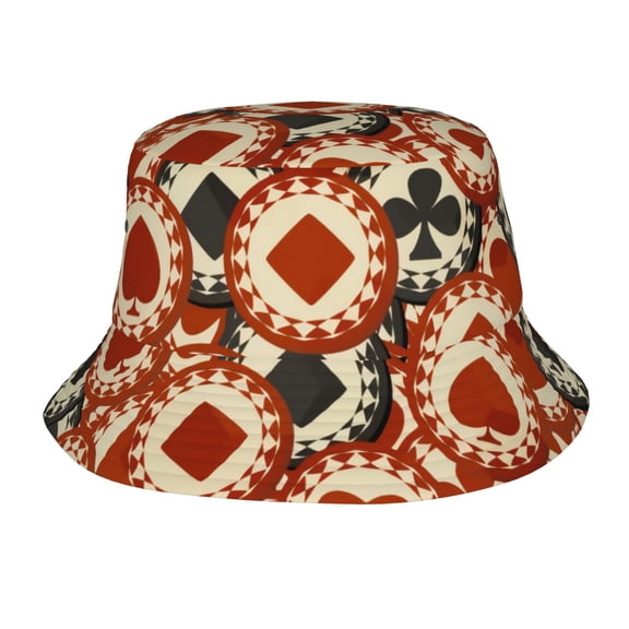 Casino Red Poker Chips Cool Bucket Hat,Packable Fisherman Sun Cap,Foldable UV Protection for Fishing Beach Hiking Camping