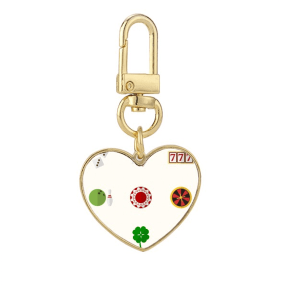 Casino Small Element Illustration Gold Heart Keychain Metal Keyring Holder