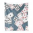 thumbnail image 1 of Casino Soft Flannel Fleece Throw Blanket, Abstract Background with Playing Cards Metropolitan Tourist Attractions, Cozy Plush for Indoor and Outdoor Use, 60" x 80", Slate Blue Red Black, by Ambesonne, 1 of 5