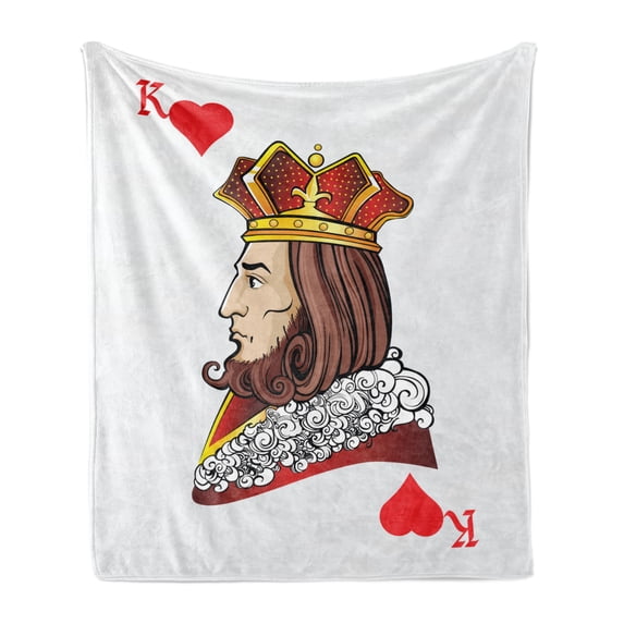 Casino Soft Flannel Fleece Throw Blanket, King of Heart Deck Romantic Graphic Play Card Design Gambling Luck Chance Theme, Cozy Plush for Indoor and Outdoor Use, 70" x 90", Multicolor, by Ambesonne