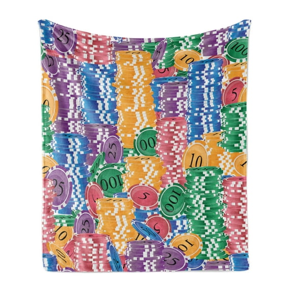 Casino Soft Flannel Fleece Throw Blanket, Stacks of Colored Casino Chips Betting Luck Leisure Repetition Illustration Print, Cozy Plush for Indoor and Outdoor Use, 60" x 80", Multicolor, by Ambesonne