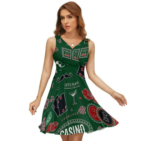 Casino Theme. Gambling Symbols Dress Fashion Beach Long Dresses Female Party Printed Sundress