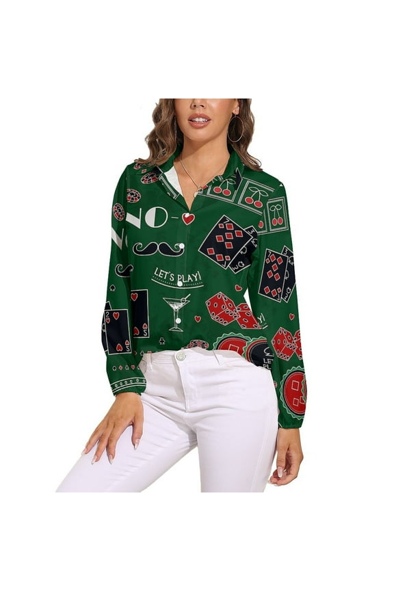 Casino Theme. Gambling Symbols Long Sleeve Blouse Woman Streetwear Casual Shirts Summer Oversize Woman Streetwear Clothing Birthday Present