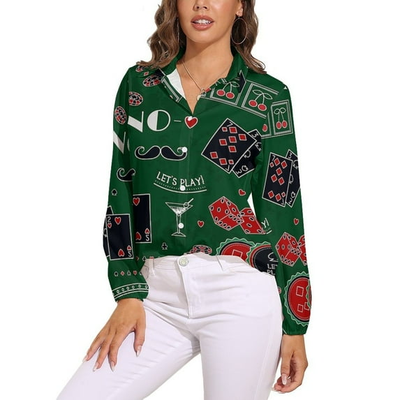 Casino Theme. Gambling Symbols Long Sleeve Blouse Woman Streetwear Casual Shirts Summer Oversize Woman Streetwear Clothing Birthday Present