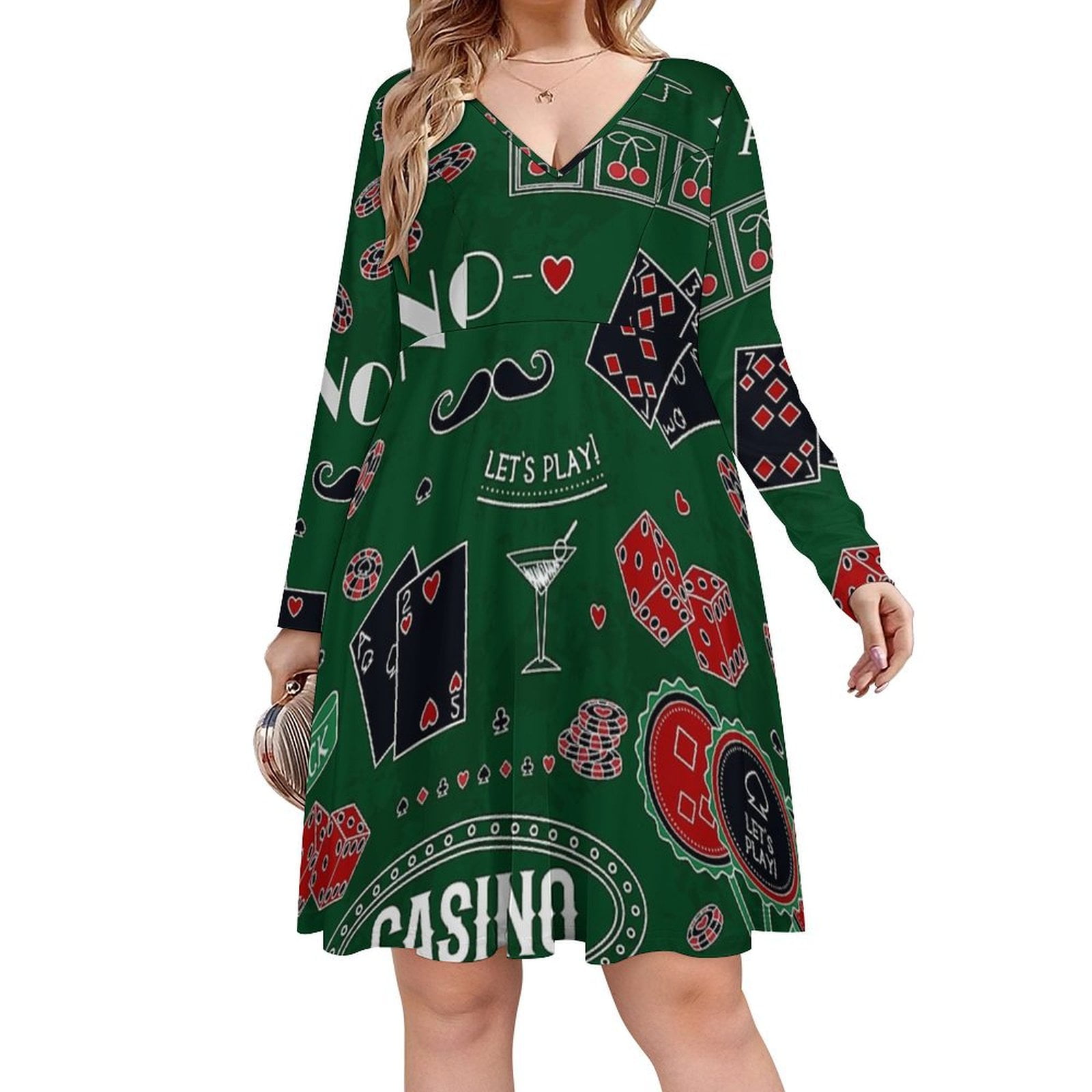 Casino Theme. Gambling Symbols Long Sleeve Dresses For Women Vintage Elegant Party Dress Oversized V-neck Dress S-8XL - Walmart.com Casino Theme. Gambling Symbols Long Sleeve Dresses For Women Vintage Elegant Party Dress Oversized V-neck Dress S-8XL - Walmart.com