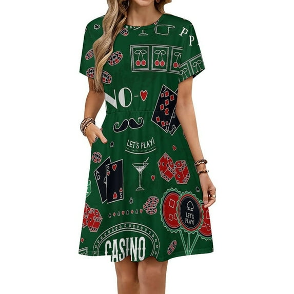 Casino Theme. Gambling Symbols Women's Dress Short Sleeve Summer Sundress Summer Women Clothes
