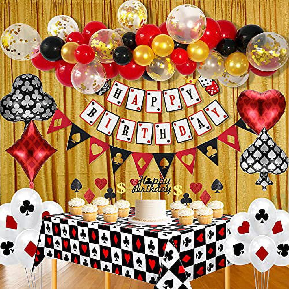 17 Pieces Casino Theme Party Decorations Casino Birthday Banner Poker Party  Decorations Casino Hanging Swirl Decorations Poker 3D Table Toppers Casino
