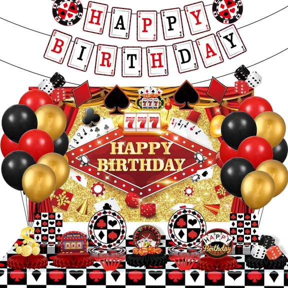 Casino Theme Party Decorations, Casino Birthday Party Supplies Party Decorations Poker Happy Birthday Banner Backdrop Balloon Poker Theme Tablecloth Plate Casino Table Honeycomb Centerpieces Y114