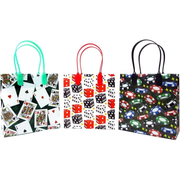 Casino Theme Party Favor Goody Bags Gift Bags with Handles, 12 Pack