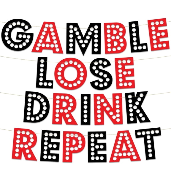 Casino Themed Glitter Banner  Las Vegas Birthday and Bachelorette Party Decorations  Monte Carlo Poker Night Garland, Favors and Supplies