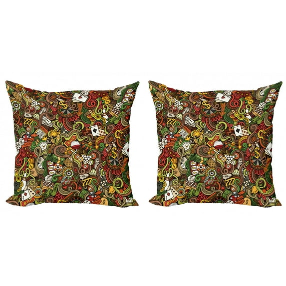 Ambesonne Colorful Throw Pillow Cover 2 Pack, Doodle Style Art Bingo, 16", Multicolor