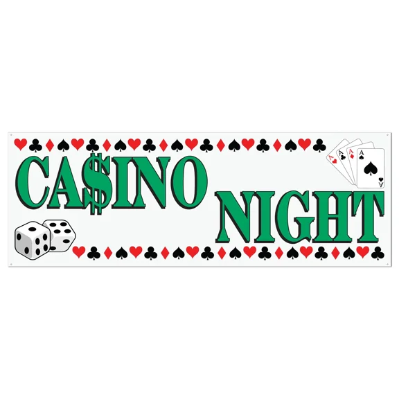 Casino Vegas Poker Game Party Decoration Casino Night Sign Banner 60" X 21"