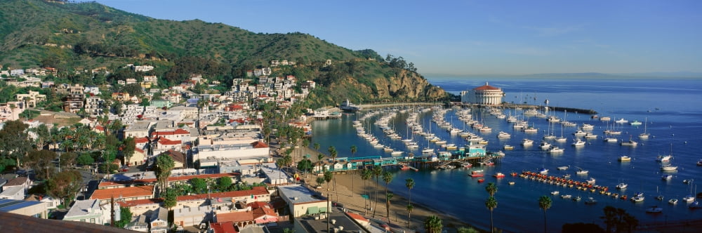Casino building and Avalon Harbor Avalon Catalina Island California Canvas Art - Panoramic Images (36 x 12)