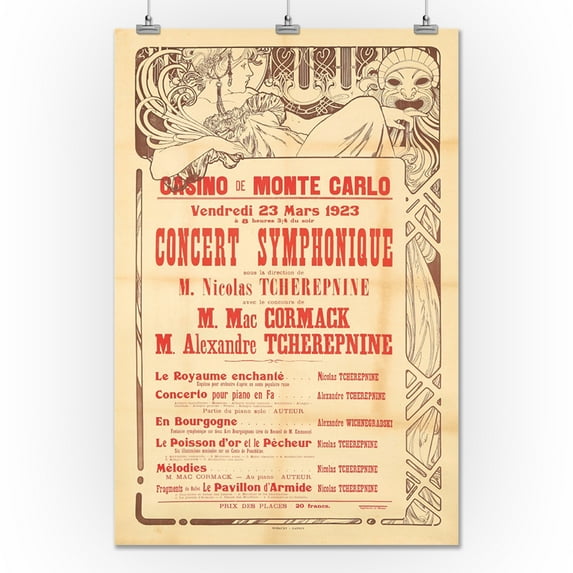 Casino de Monte Carlo Vintage Poster (artist: Mucha) Monaco c. 1923 (24x36 Giclee Gallery Print, Wall Decor Travel Poster)