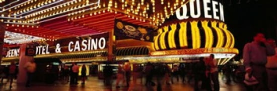 Casino lit up at night Four Queens Fremont Street Las Vegas Clark County Nevada USA Canvas Art - Panoramic Images (36 x 12)