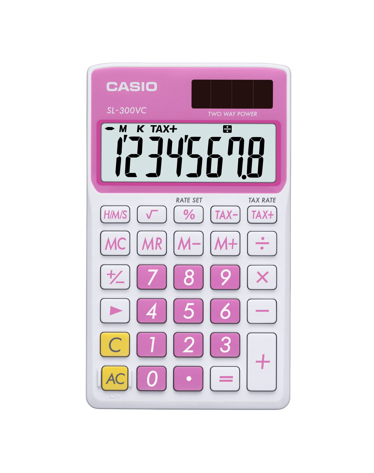 Casio 8-Digit Display Solar Wallet Calculator, Pink
