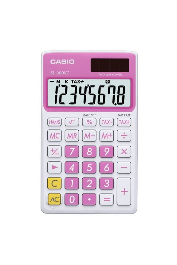 8-Digit Display Solar Wallet Calculator, Pink