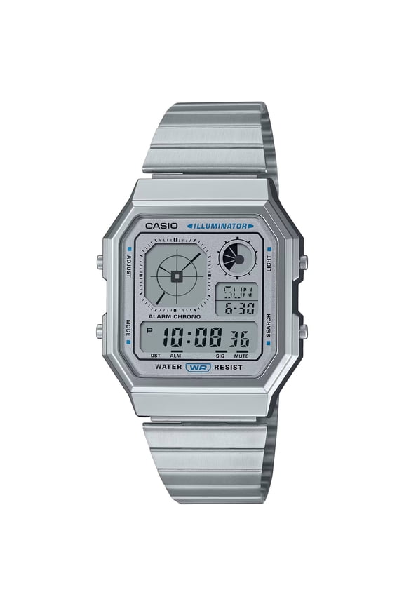 A130WE-7ACF Unisex Silver and Grey Digi Dial Vintage Watch