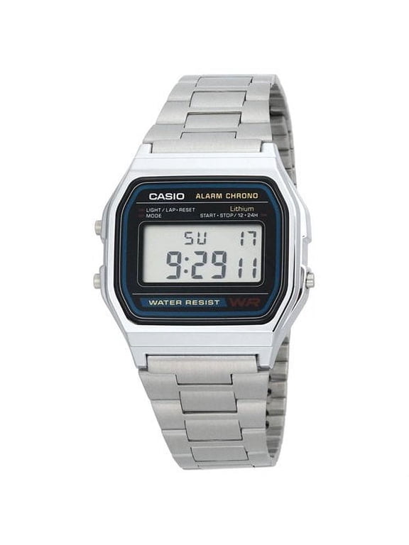 A158W-1 Men's Classic Silver Stainless Steel Water Resistant Digital Watch