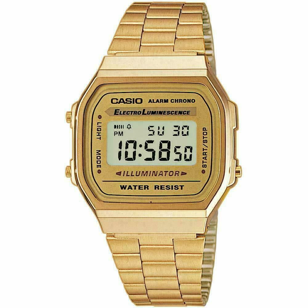 Casio A168WG 9A Men s Gold Stainless Steel Digital Alarm Light Stopwatch Watch Walmart