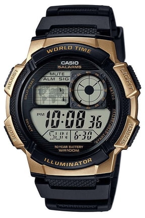AE1000W-1A3 Men's Black Resin Band 5 Alarm Chronograph World Time Watch