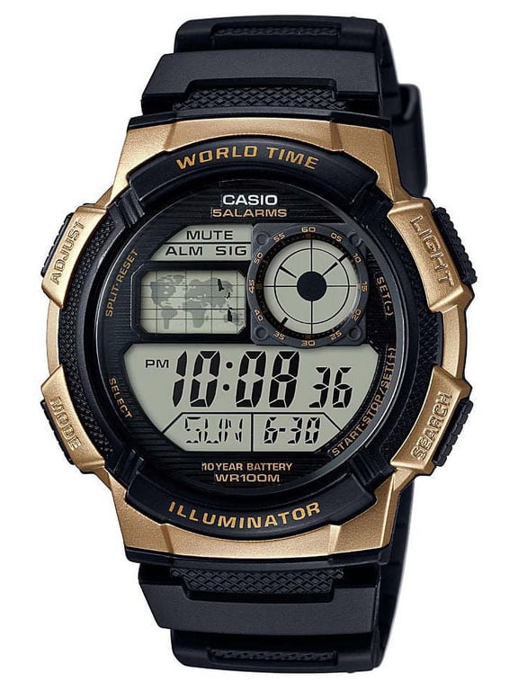 AE1000W-1A3 Men's Black Resin Band 5 Alarm Chronograph World Time Watch