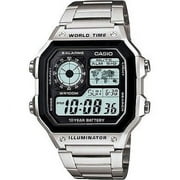 Casio AE1200WHD-1A Mens Stainless Steel World Time 5 Alarms Chronograph Watch