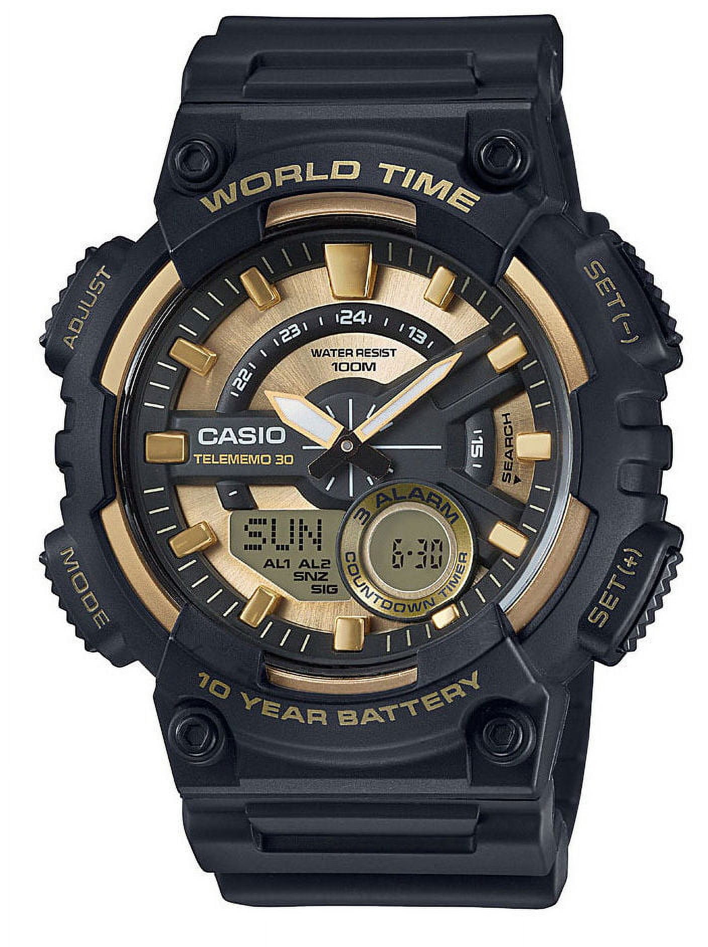 Casio AEQ110BW 9AV Men s World Time Telememo Analog Digital Alarm