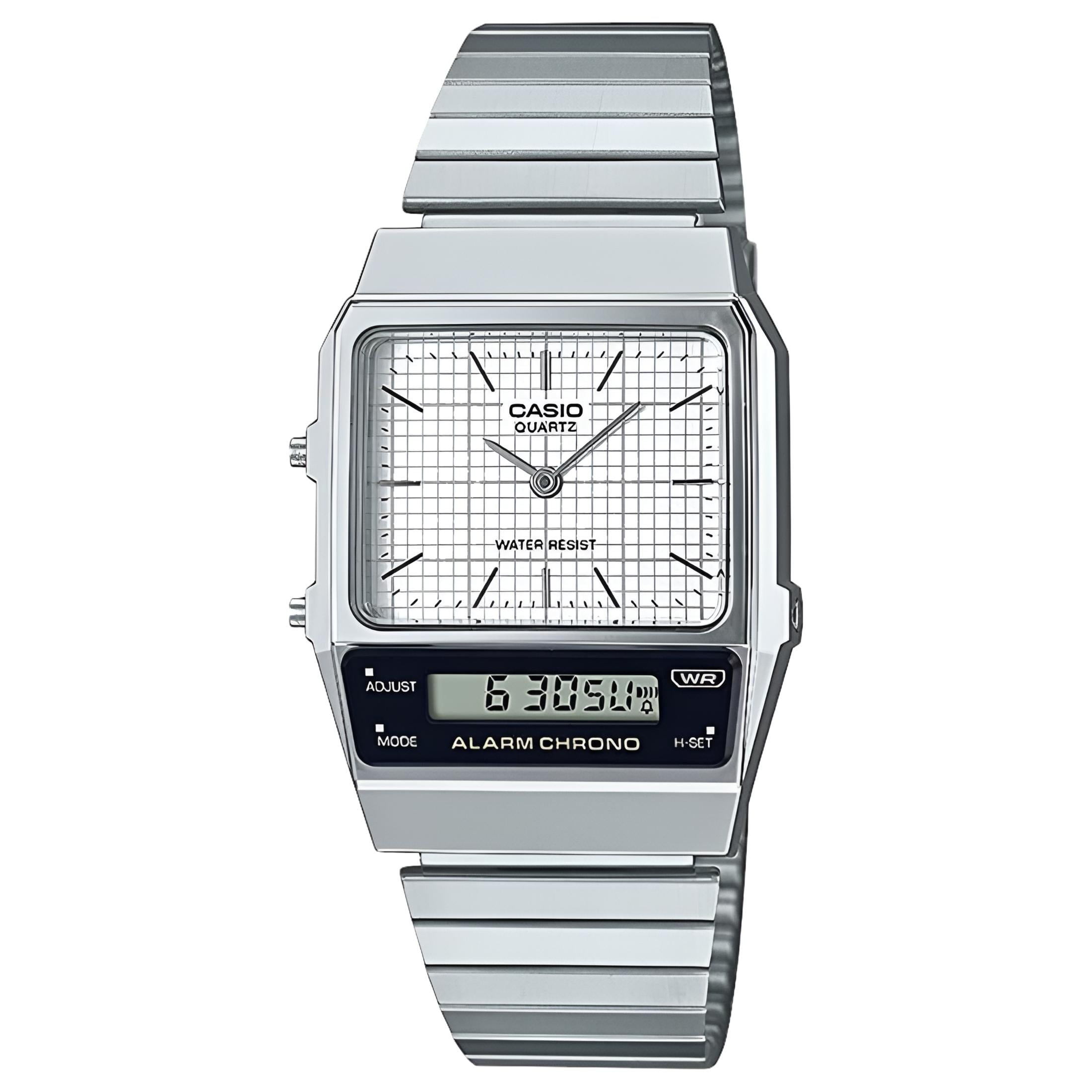 Casio AQ800E-7A Men's Vintage Stainless Steel Band Analog Digital Alarm Chronograph Watch