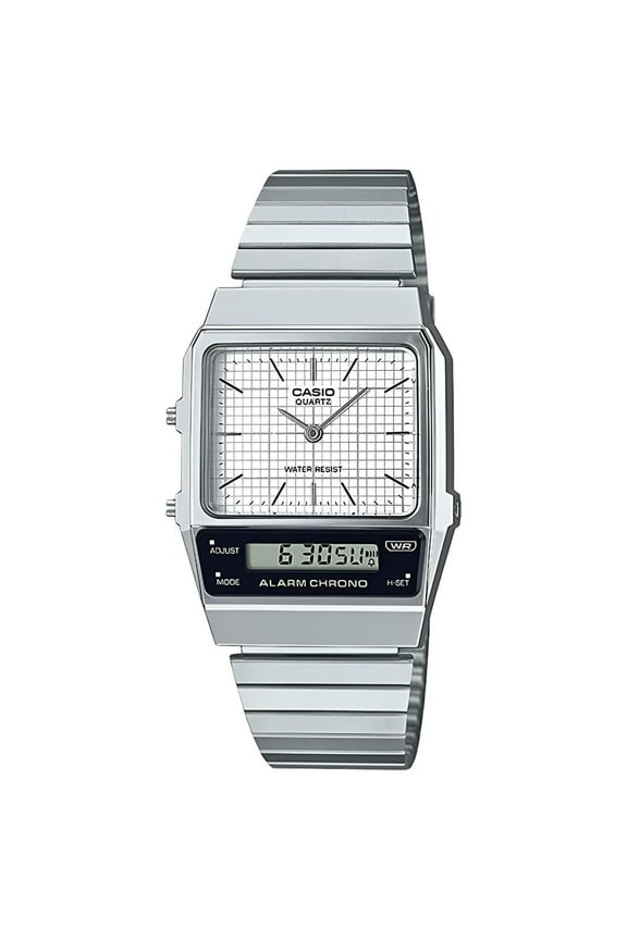 AQ800E-7A Men's Vintage Stainless Steel Band Analog Digital Alarm Chronograph Watch