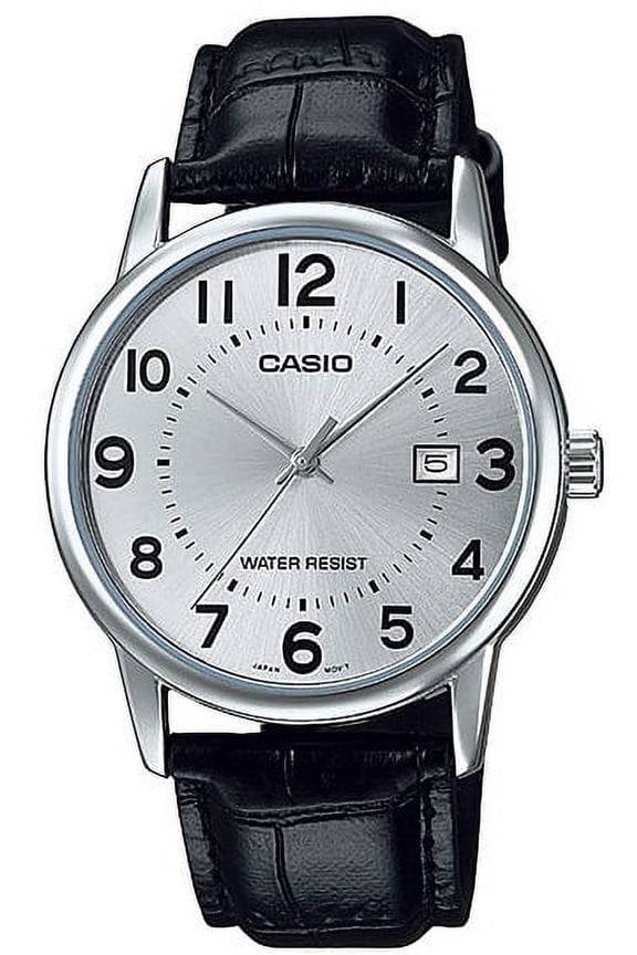 Adult 31mm Leather Strap Wristwatch, Black, (LTP-V002L-7B)