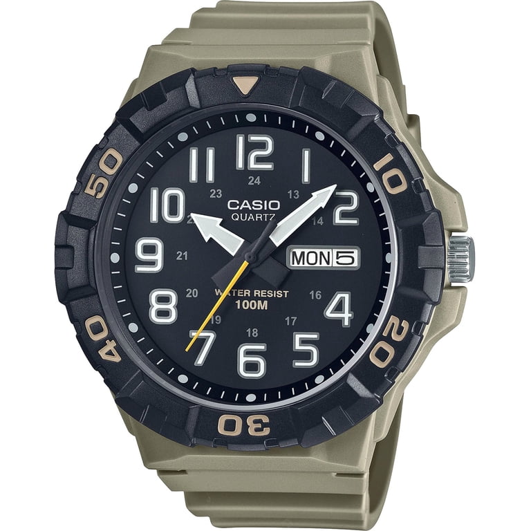 Casio MRW-210H Mens Watch 50mm Black Dial Tan Resin Strap Day Date 100M Casio Mens Watch MRW210H 50mm Quartz Analog | Mercari main image 3