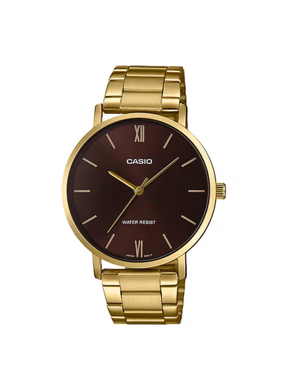 Mens Gold Bracelet Analog Watch with Brown Dial - MTP-VT01G-5BUDF