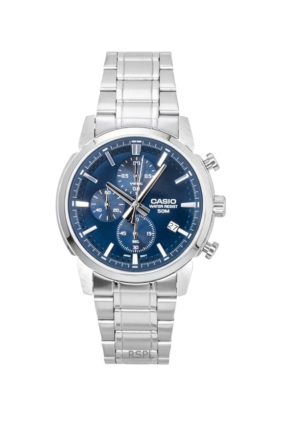Analog Chronograph Stainless Steel Blue Dial Quartz MTP-E510D-2A2V Men's Watch