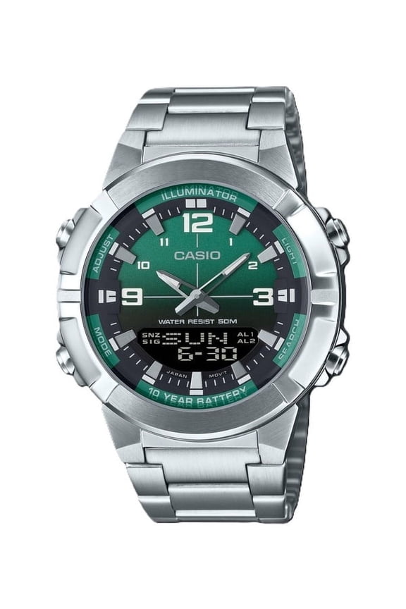 Analog Digital Combination Stainless Steel Green Dial Quartz AMW-870DA-3AV Men's Watch