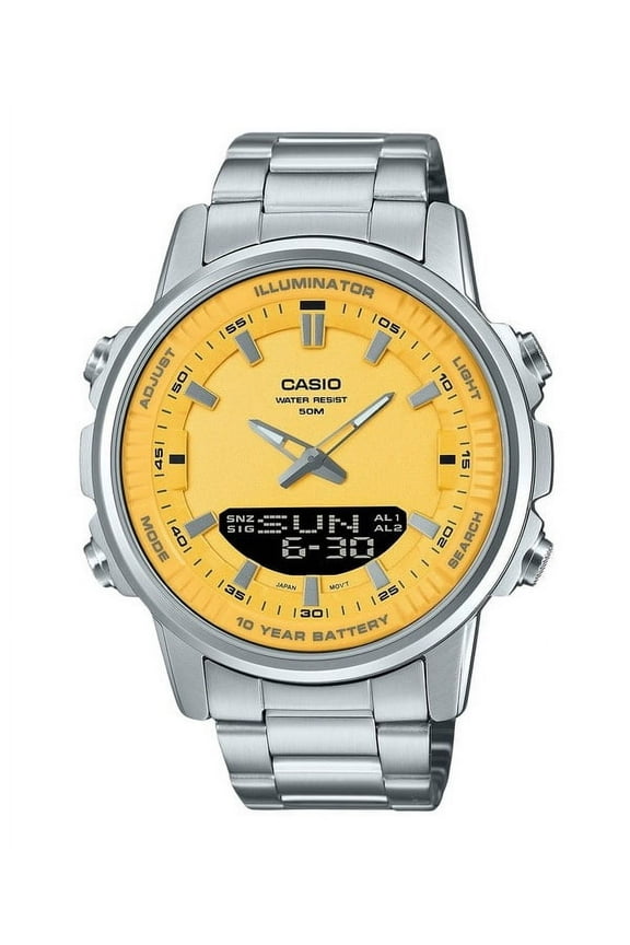 Analog Digital Combination Stainless Steel Yellow Dial Quartz AMW-880D-9AV Men's Watch