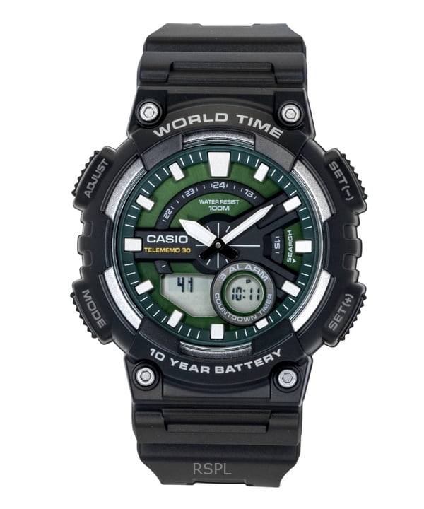 Casio Analog Digital Resin Strap Green Dial Quartz AEQ-110W-3A2V 100M Men's Watch