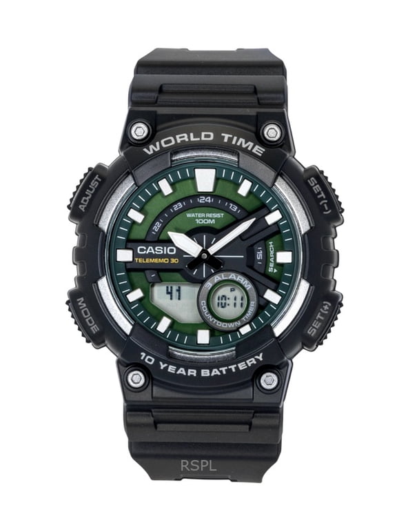Analog Digital Resin Strap Green Dial Quartz AEQ-110W-3A2V 100M Men's Watch