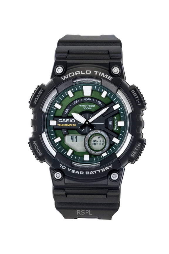 Analog Digital Resin Strap Green Dial Quartz AEQ-110W-3A2V 100M Men's Watch