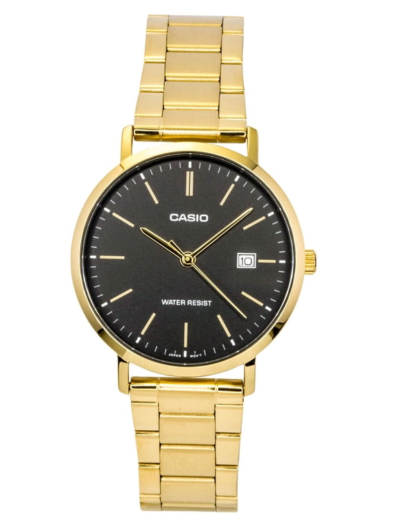 Analog Gold Tone Stainless Steel Black Dial Quartz MTP-VT05G-1E Men's Watch